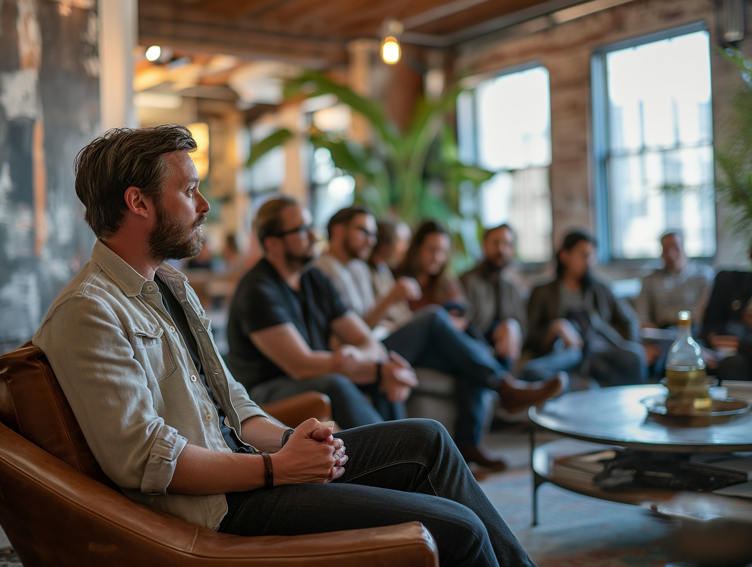 An attentive business professional at a professional networking event.