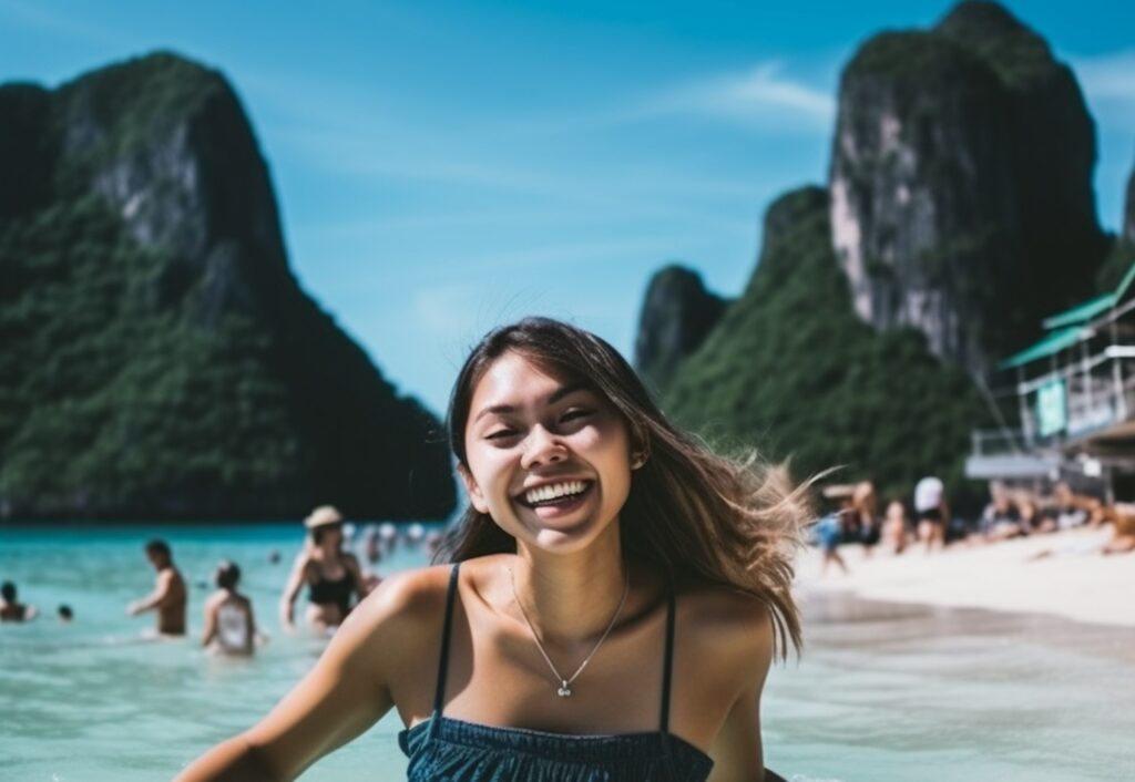 A woman enjoying travel from her alumni association.